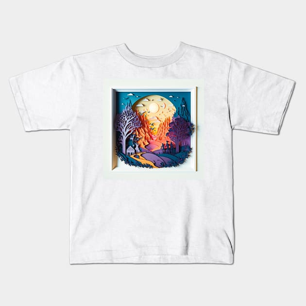 3D Effect Papercut Art - Fairytale Scene Kids T-Shirt by TheArtfulAI